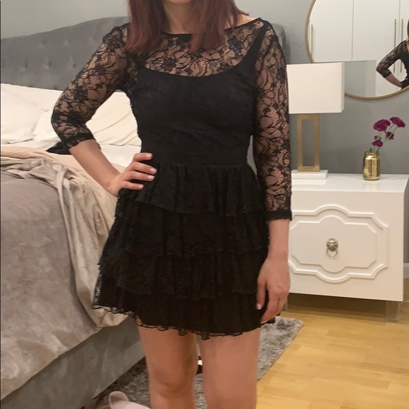 chinese dress ladies Black Lace Dress Long Sleeve Short Elegant Fitted Party Fashion Mini Dress ( Black,Small) at Amazon Women's Clothing store
